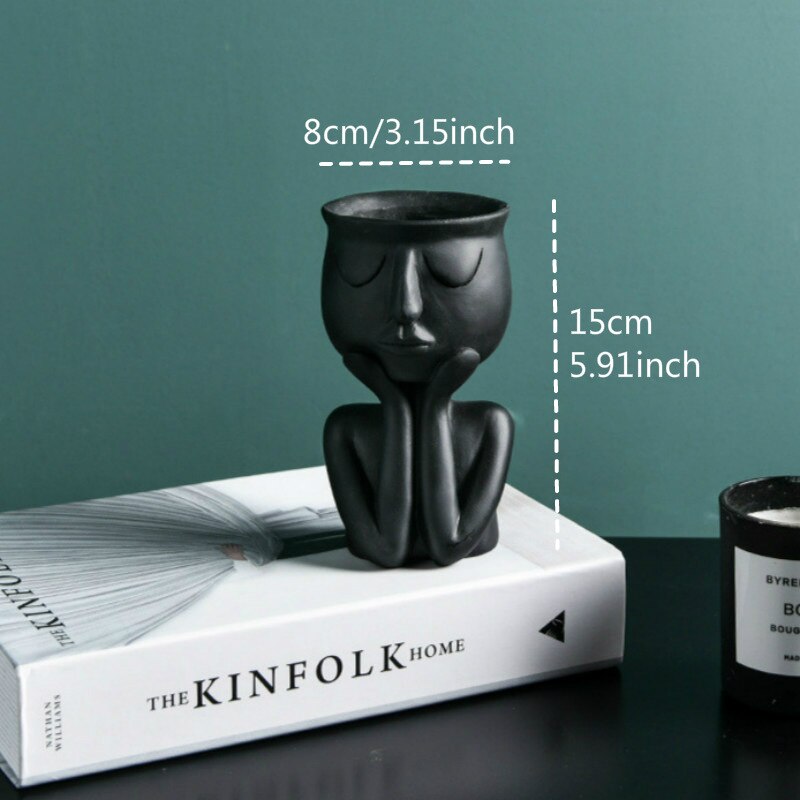 Abstract Human Face Flower Pot Home Desktop Vase Garden House decoration Character Portrait Flower Pot Resin Succulent Plant Pot: 02