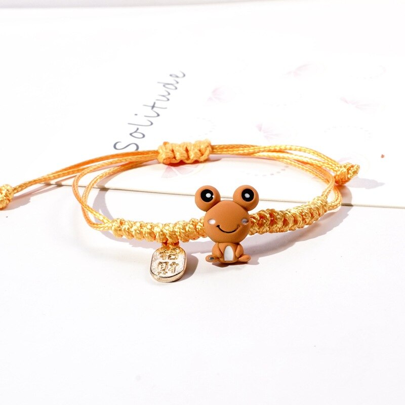 Cute Animal Children Bracelet Bikachu Dinosaur Rabbit Brown Bear Hand-Woven Rope Bracelet Adjustable Bracelet for Women: Yellow frog