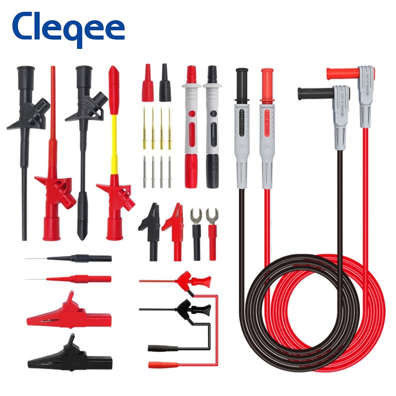 Cleqee  p1300 serie multimeter testledninger sæt 4mm bananstik kabler krokodille test krog clip probes spade stik bilværktøj