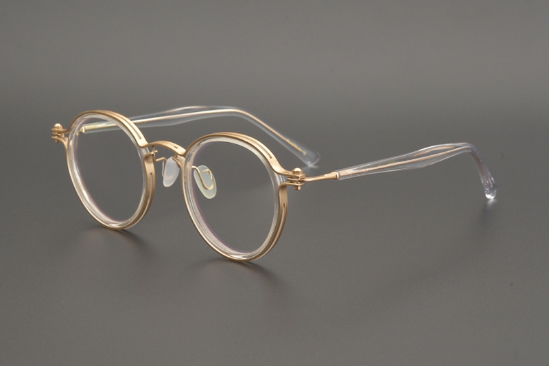 Japanische Hand-gemacht Hohl Titan Acetat retro Runde Brille Rahmen Für Männer Frauen Optische Verordnung Myopie Brillen Rahmen: transparent