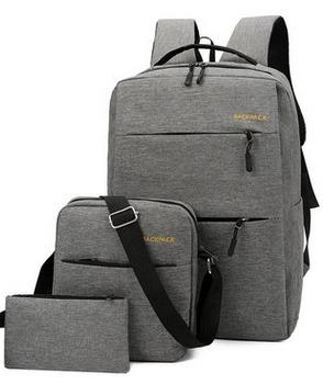 Nylon Men's 15.6 Inch Laptop Backpack Large-capacity 3Pcs/Set Travel Backpack Student Backpack Bag: HYAXG0001-gray