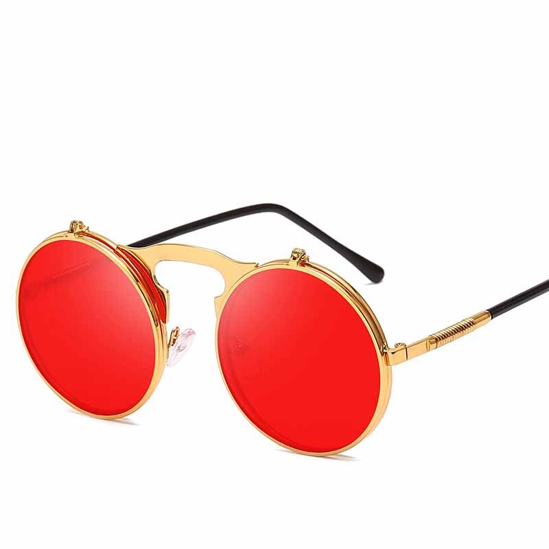 Klassiset miesten pyöreät käännettävät aurinkolasit steampunk naiset retro ympyrä pienikehys aurinkolasit silmälasit  uv400: 6