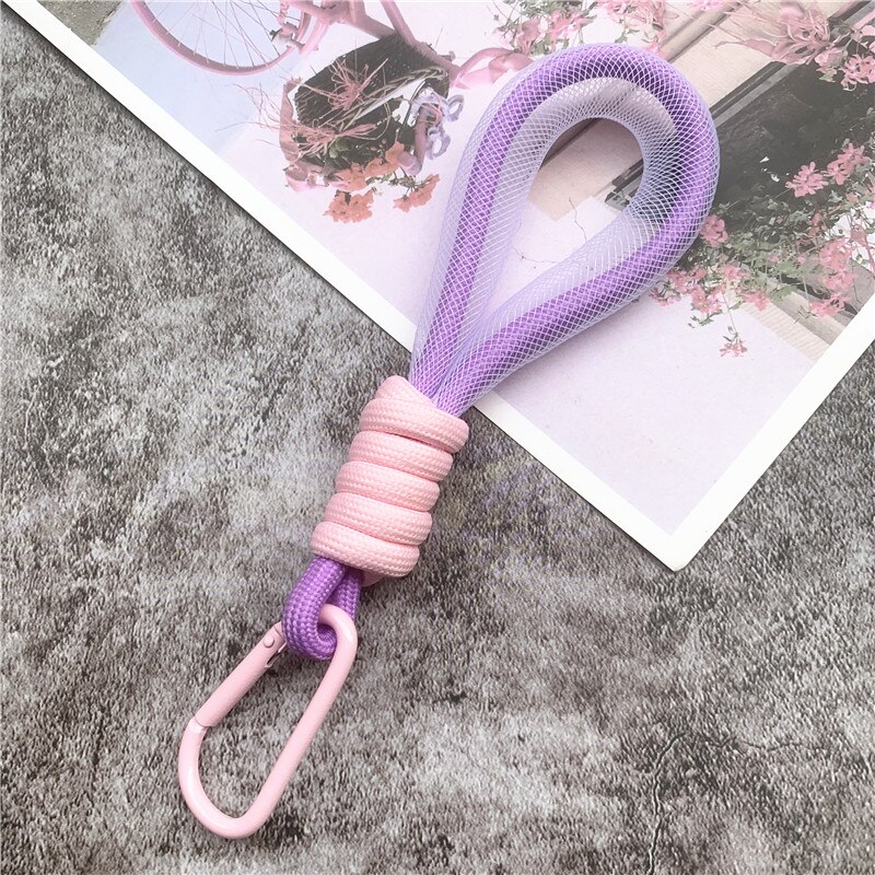 Lanyard Leuchtstoff Farbe Phone Strap Mesh Landyard für Taschen Geflochtene Streifen Keycord Hängen Hosen Zubehör Keychain: purple pink