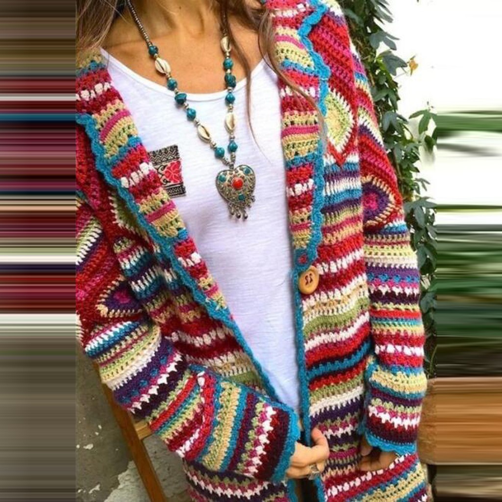 Winter Vrouwen Multicolor Vintage Print Vest Etnische Wind Lange Mouwen breien Lange Etnische Stijl Jas Streetwear Dunne Vest