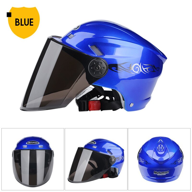 Summer Helmet Electric bicycle helmet riding unisex breathing sunscreen motorcycle scooter open half helmet: Blue