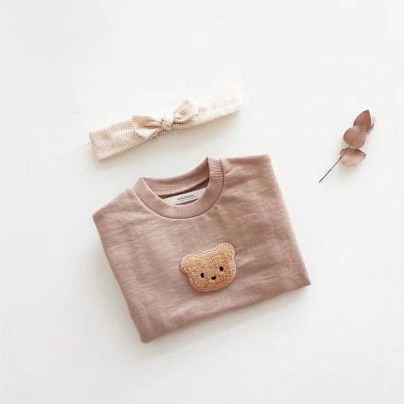 Baby Kleding Herfst Baby Jongens Hoodies Peuter T-shirt Beer Borduren Lange Mouw Meisjes Tops Baby Outfit