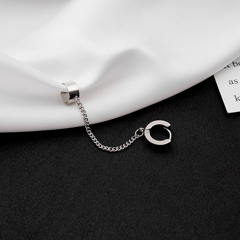 Neue Punk Edelstahl Clip Ohrring für Jugendliche Frauen Männer Ohr Manschetten Straße Kühlen Schmuck 1Stck Silber Farbe kette Ohr Clip: Ohr Zucht B1