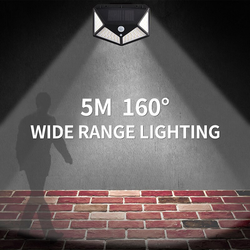 100 LED Solar Wall Lamp with 3 Modes for Outdoor Garden Decoration Human Body Induction Lighting Courtyard Sconce Lamp Fixtures
