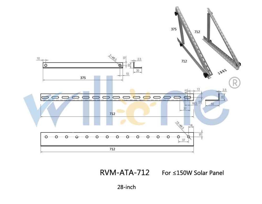Verstelbare Rv Rack Vouwen Tilt Zonnepaneel Montagebeugel 22Inch 28Inch Up To150W Voor Caravan Boot, rv, Off-Grid Systeem: 28inch(under150w)