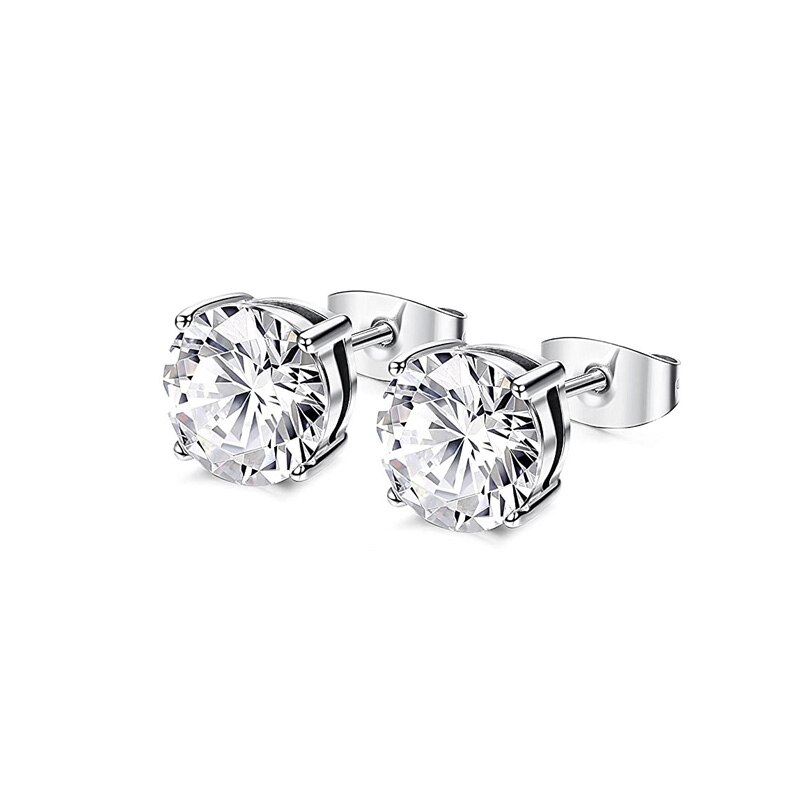 9 Pairs Stainless Steel CZ Stud Earrings Hoop Earrings Gauge Earrings Set for Men Women piercing earrings: 1 Pair Silver-C