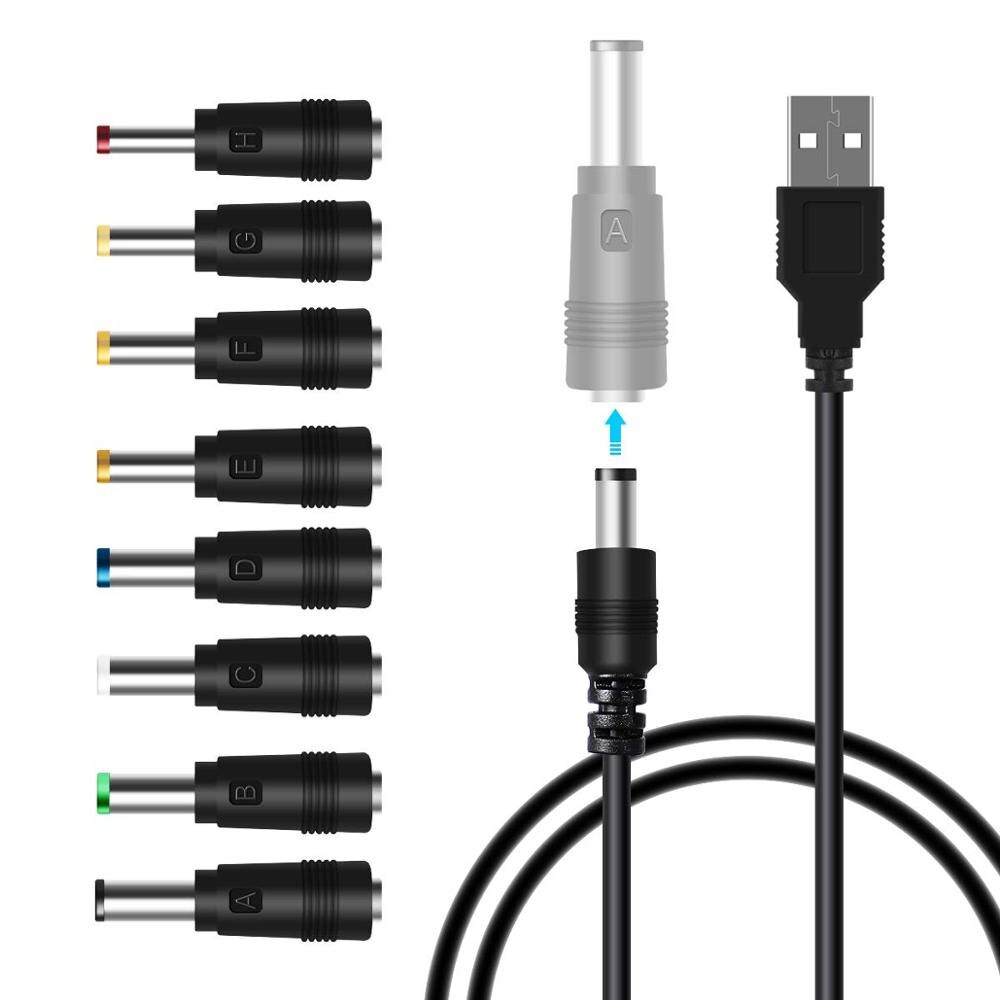 8 in 1 Universele USB naar DC Jack Opladen Kabel Netsnoer met 8 Verwisselbare Stekkers Connectoren Adapter voor Router, mini Fan