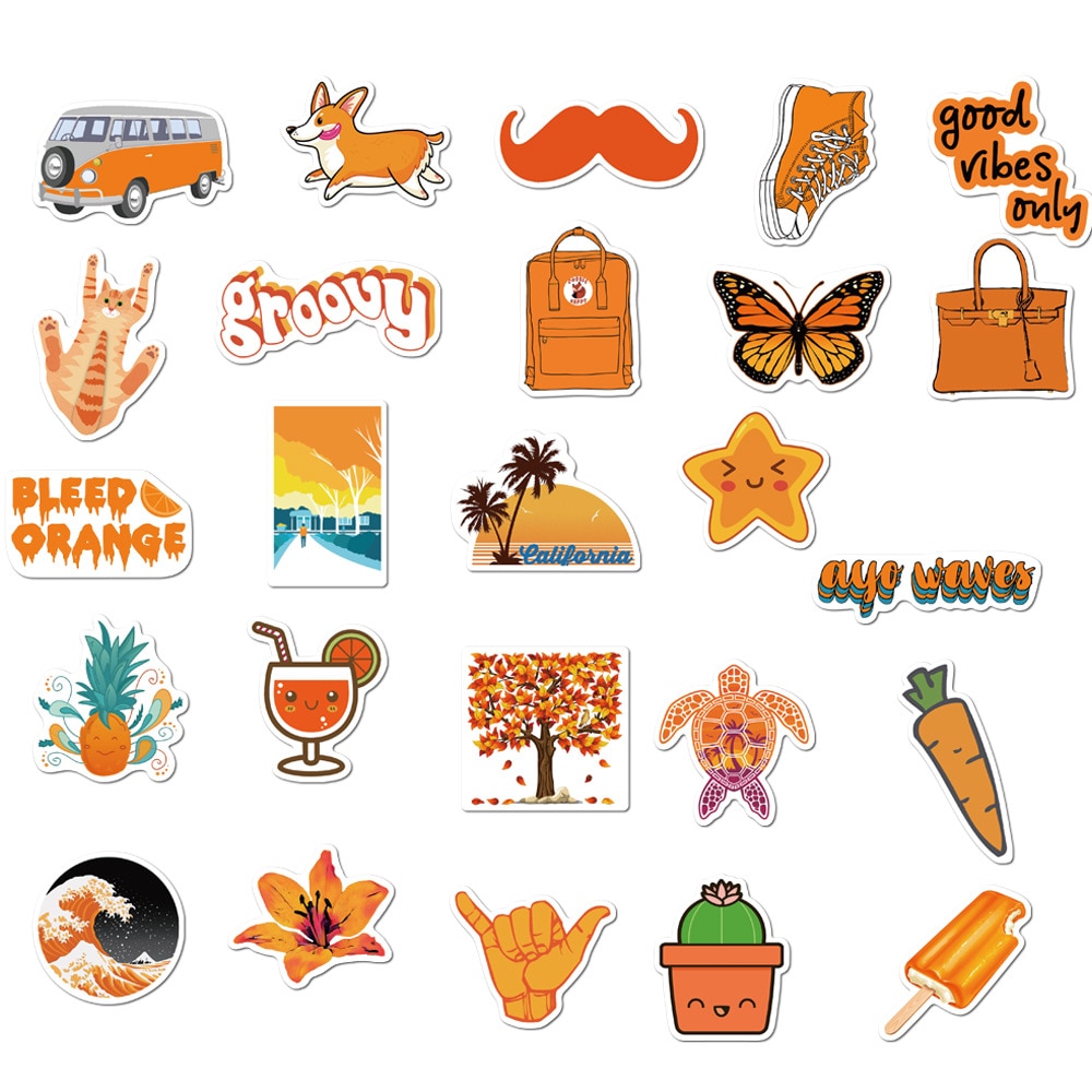 50 Pz/impostato Caldo Arancione Vsco Adesivi Pizza Frutta Pegatina per Il computer Portatile Del Telefono di skateboard Valigia Ragazza Adesivo Decalcomania Impermeabile