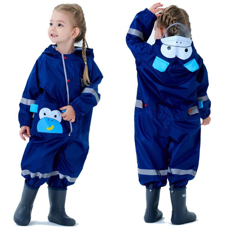 Kids Raincoat Cartoon Toddler Clothing Boys Hooded Jumpsuit For Infant Girls 1-10 Years Rainwear Children Rain Pants: navy-2 / XXL(120-130cm)