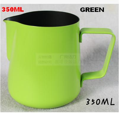 350ml/12oz Teflon Nonstick coating Stainless Steel Milk Pitcher/Jug Milk Foaming Jug/Teflon for fancy coffee maker for barista: Green