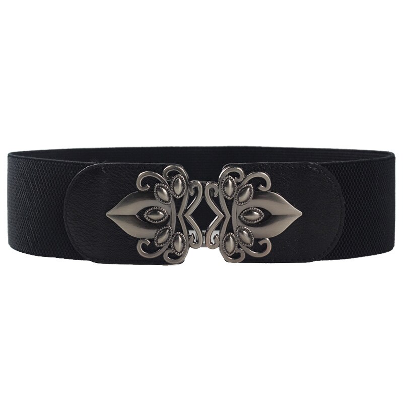 Cinturón ancho elástico para mujer, faja de cuero Vintage, accesorios de ropa: Black