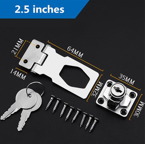 Zinc alloy Plating Self Locking Security Hasp Staple with not universal 2 Keys Lock Shed Cupboard Padlock Door locks: 2.5 inches