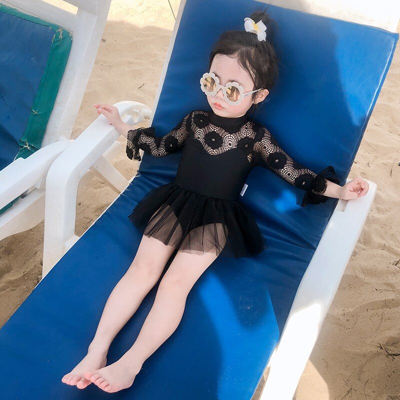 Baby Mädchen Badeanzug Schwarz Spitze Lange Hülse Badeanzug Art Strand UV Schutz Mädchen Bademode Schwimmen Schwimmbad Strand Kleidung