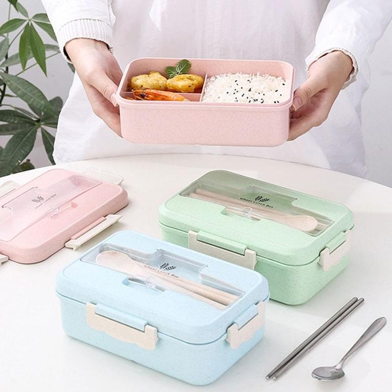 1000Ml Bento Box Japanse Kinderen Lunchbox Tarwe Stro Voedsel Container Magnetron Servies Draagbare Plastic Lunchbox Bento