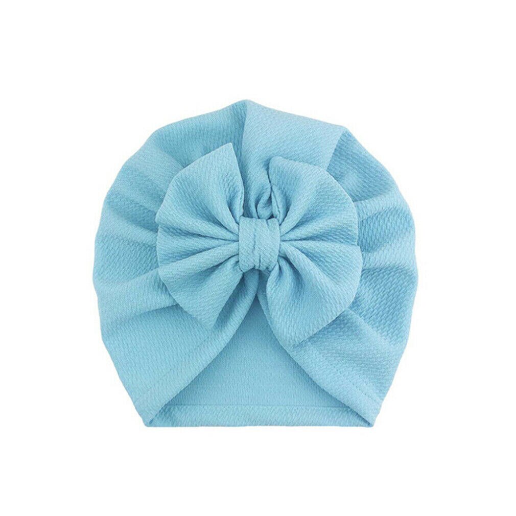Emmababy Cute Baby Girls Bow Turban Hat Toddler Kids Head Wrap Hijab Solid Headband Cap 0-18 Months.: Sky Blue