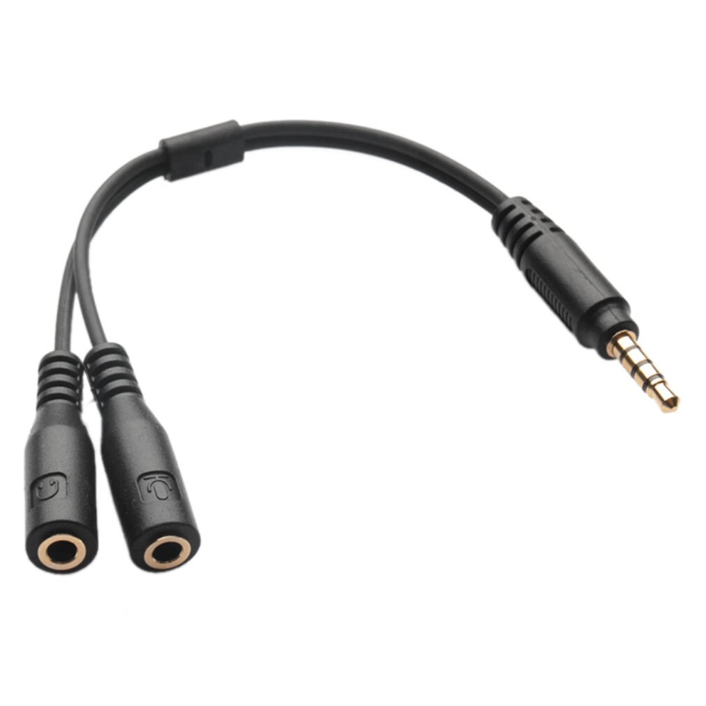 3.5mm Stereo Audio Male to 2 Female Headset Mic TRRS Y Splitter Cable Adapter Wire Cord Compact Size