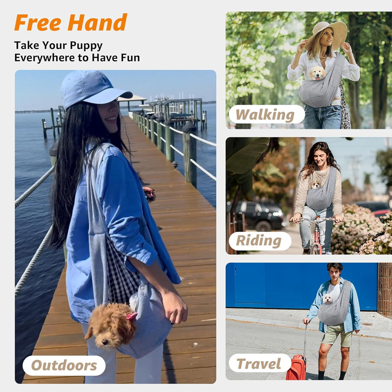 Valpsele med säkerhetssele, handsfree hundsele med förvaringsväska, perfekt för resor, utomhusbruk för husdjur
