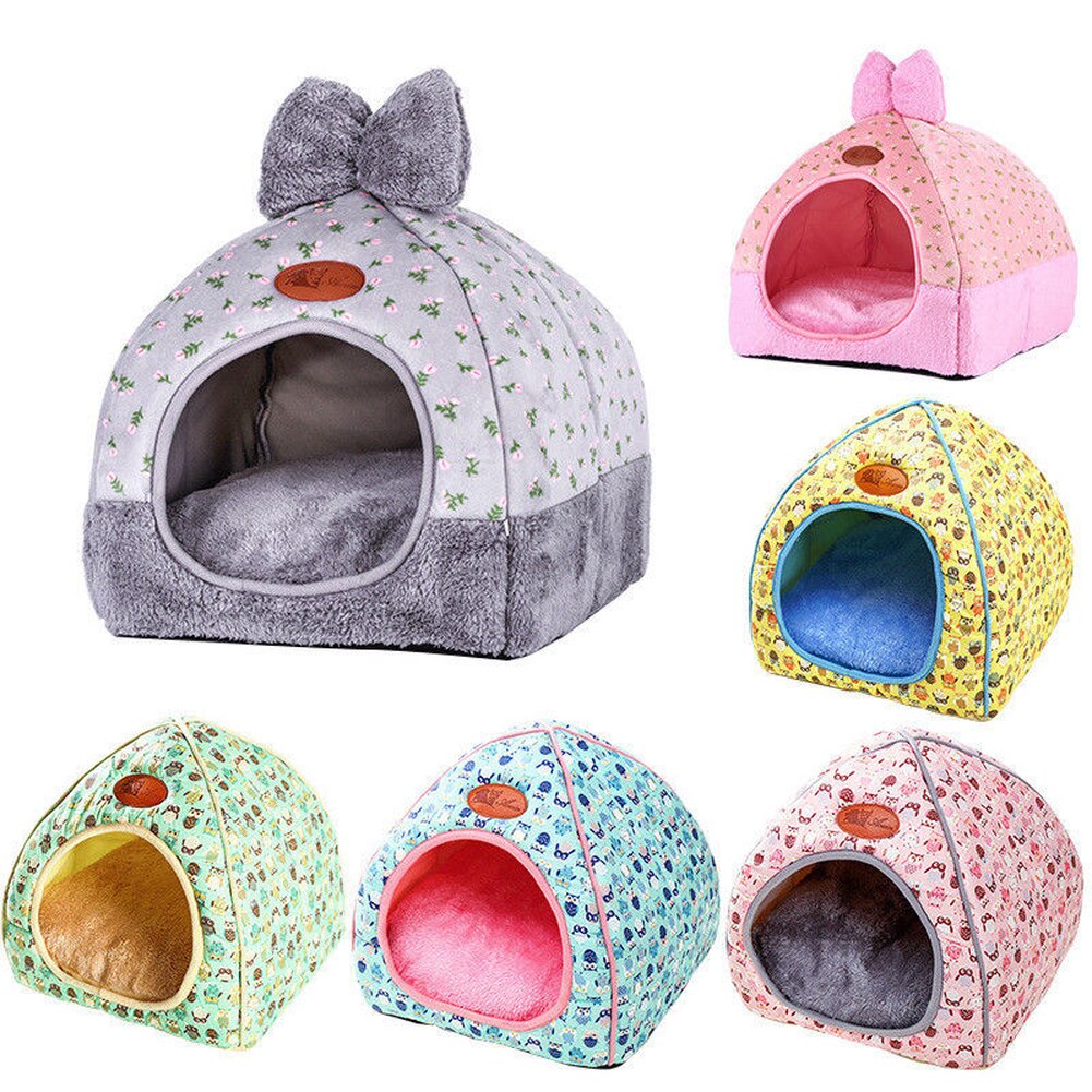 Huisdier Kat Hond Warm Bed Tent Opvouwbare Kennel Cave Luipaard Print Huis