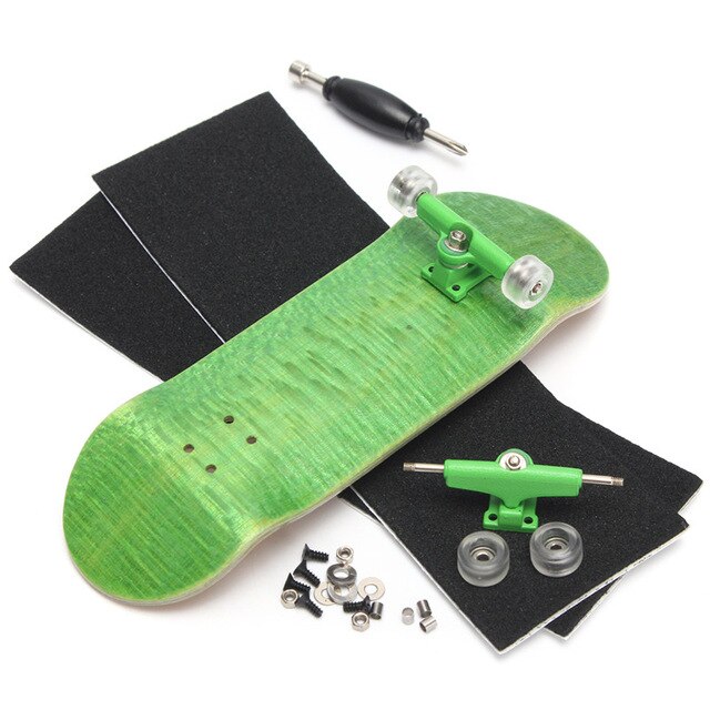 100 mmx 32mm mini-finger finger skateboards træ finger skateboard med lejer hjulskum skruetrækker: Grøn