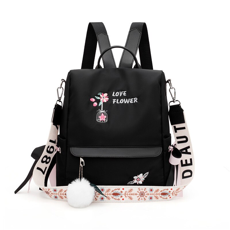 backpack candy color lady Oxford multi-function backpack casual anti-theft backpack teen girl bag: Black2