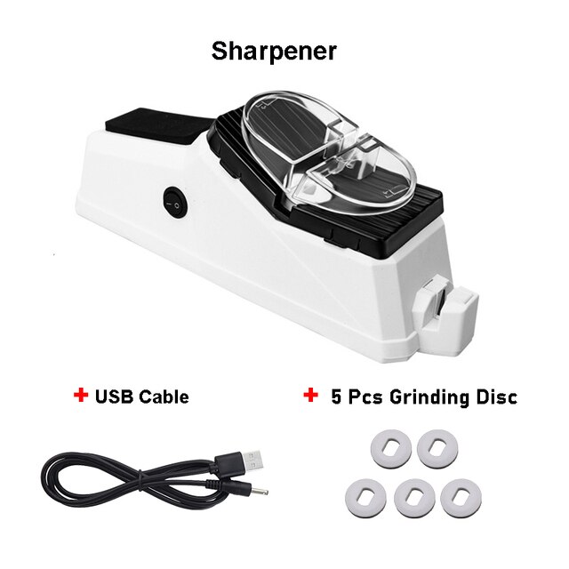 Messenslijper Professionele Usb Elektrische Messenslijper Verstelbare Voor Keukenmessen Gereedschap Mes Schaar Slijpen: Black