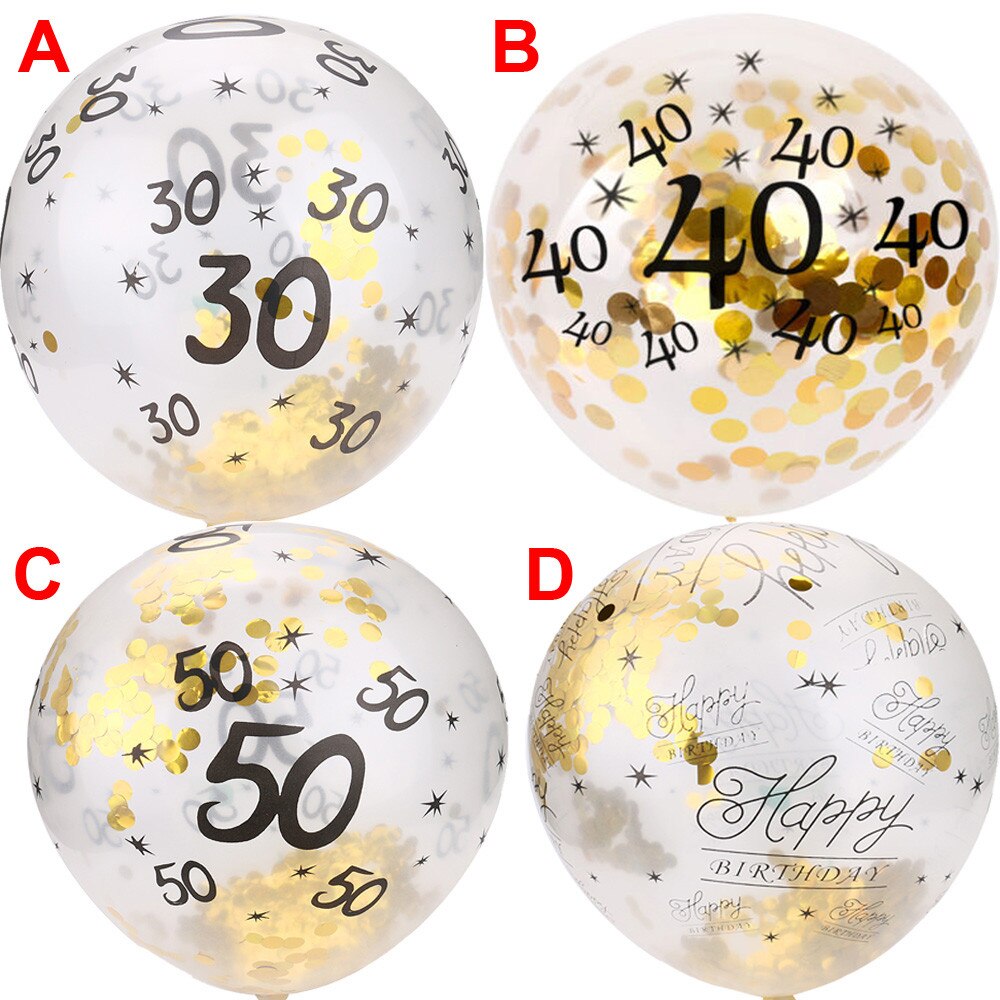 5Pcs Ballon 30 40 50th Happy Birthday Age Confetti Filled Balloons Wedding Party Decor Decoration Adult Kids Latex Ballon