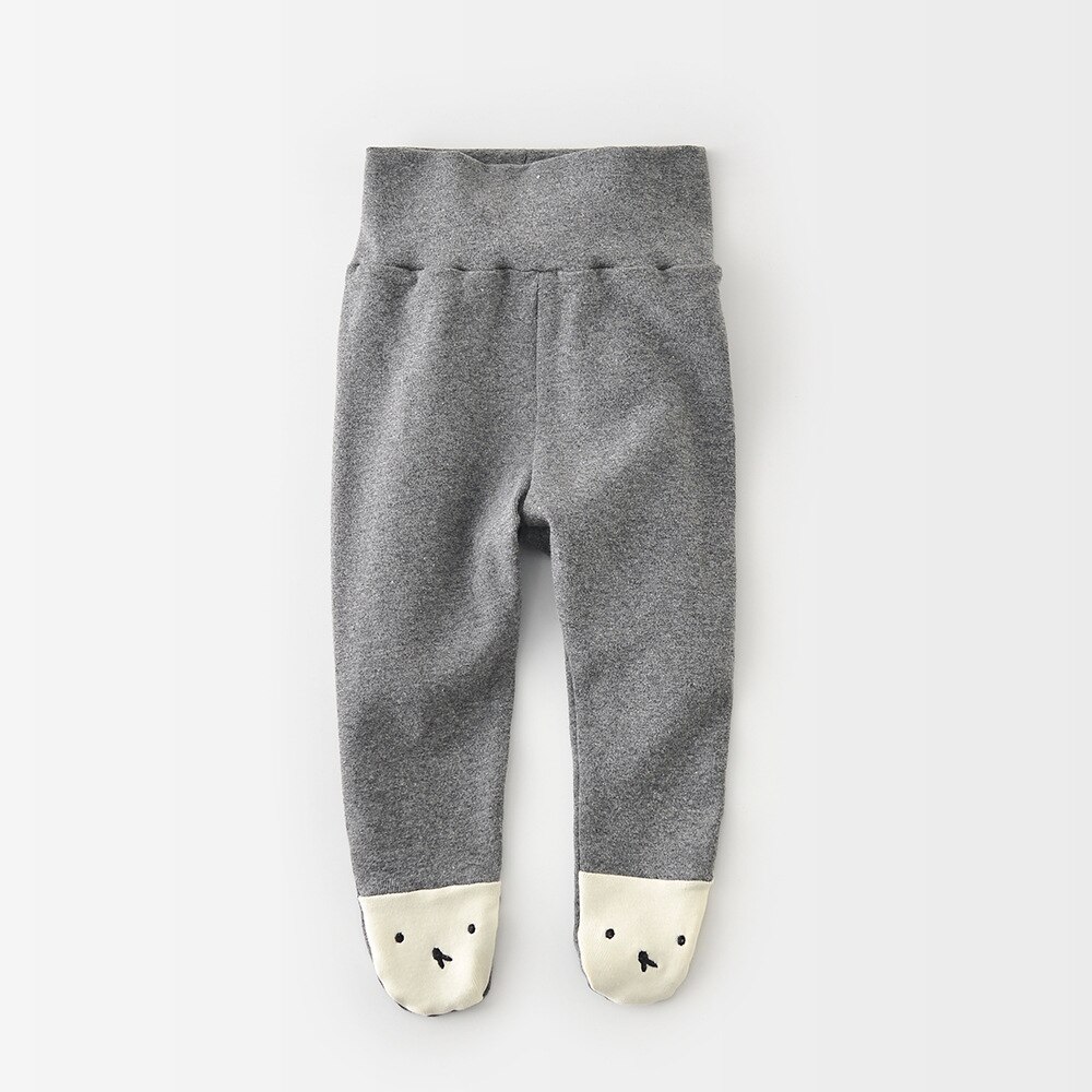 2022 primavera do bebê meninos casual elástico calças de cintura alta infantil meninas bonito urso padrão moda emendamento meia-calça recém-nascidos roupas: grey / 6M 66cm