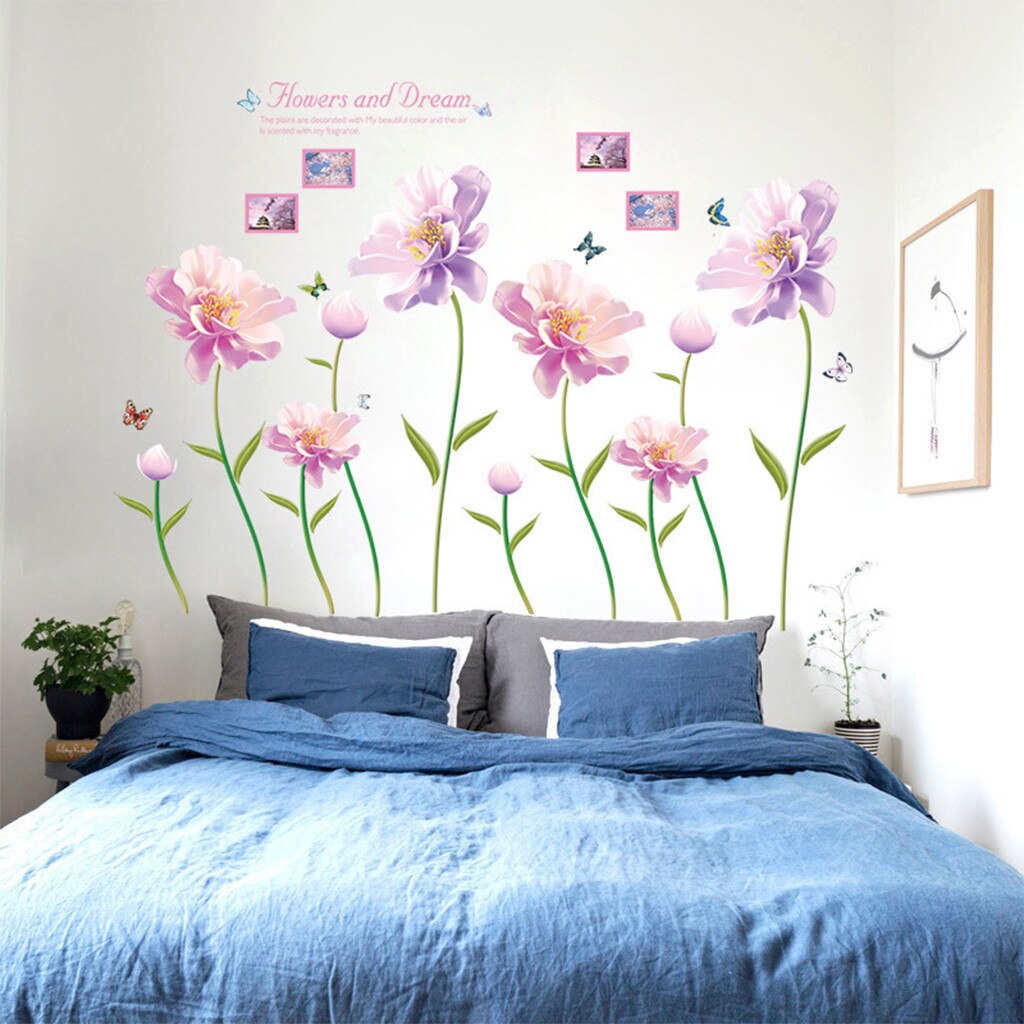 Flower Wall Stickers Removable Vinyl Decal Art Mural Pink Flower Home Living Room Decor Wall Sticker Durable Bedroom Decor: Default Title