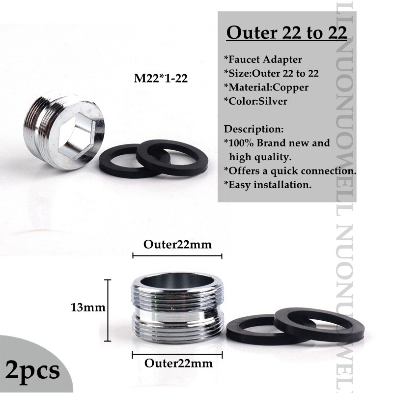 2 stk vandhane belufter fittings 16 18 20 22 24mm g3/4 g1/2 køkken vandhane adapter kobber vandrenser tilbehør: M22 x 1-22