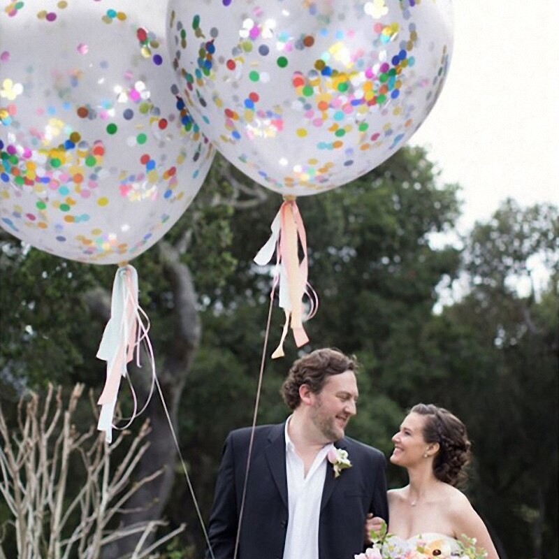 5 stuks 36- inch grote ronde transparante latex ballonnen met kleurrijke confetti en pailletten als decoratie voor een bruiloftsfeest