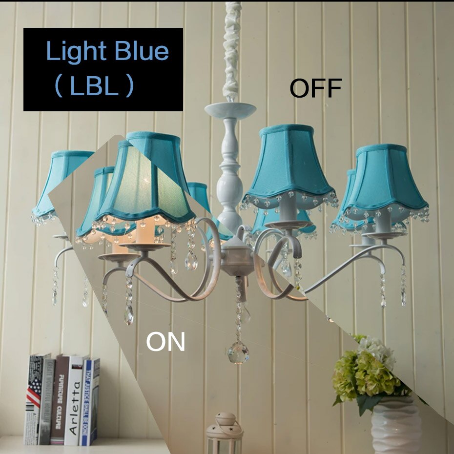 Pantalla sólida de tela pequeña E12 Para lámparas, cosida a mano, colgante con cuentas de cristal de encaje, lavable, Blanco/beige/azul/Rosa/lavanda E14: Light Blue