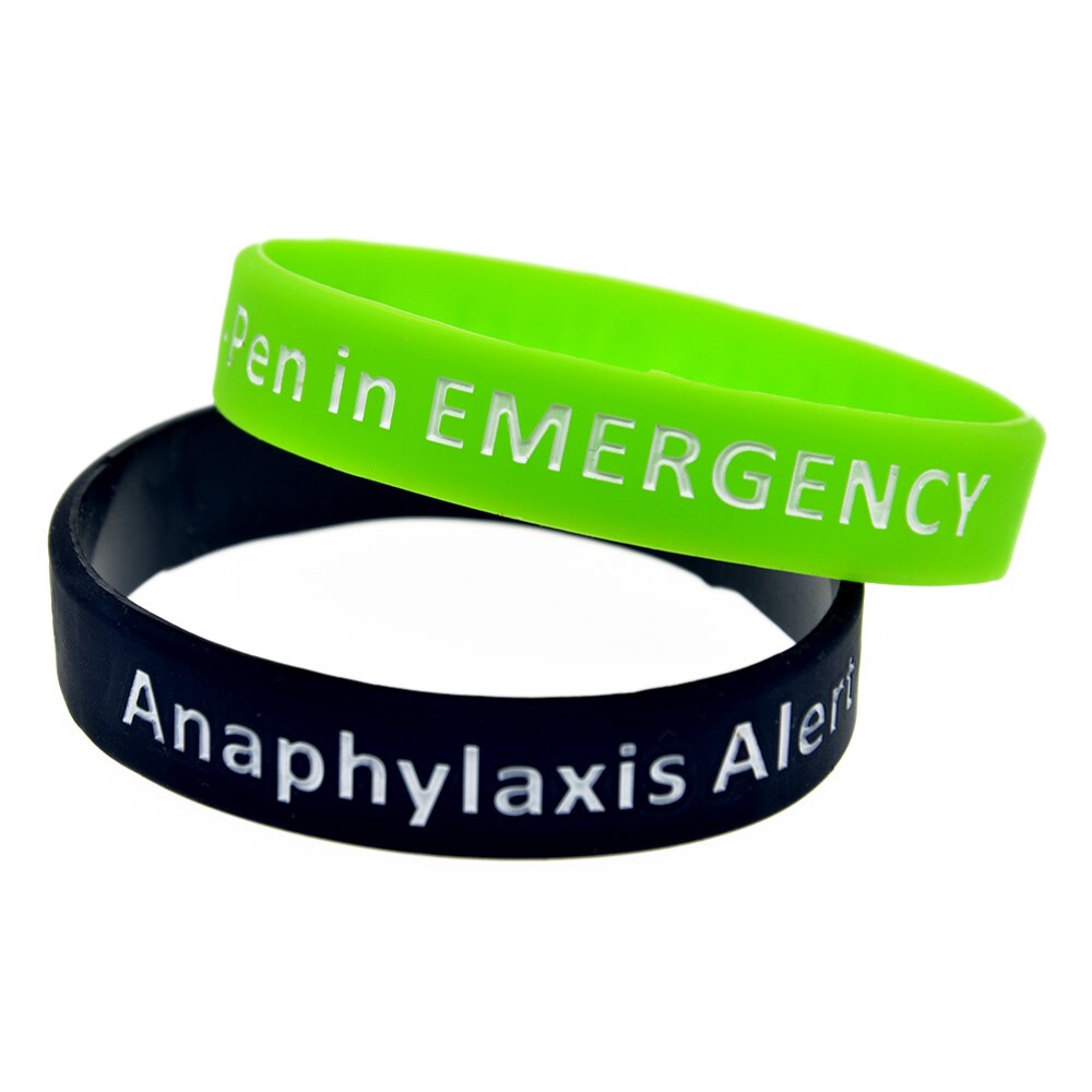 OBH 50pz Impresso Anafilassi mettere in guardia Braccialetto in silicone 5 Colori Formato Adulto