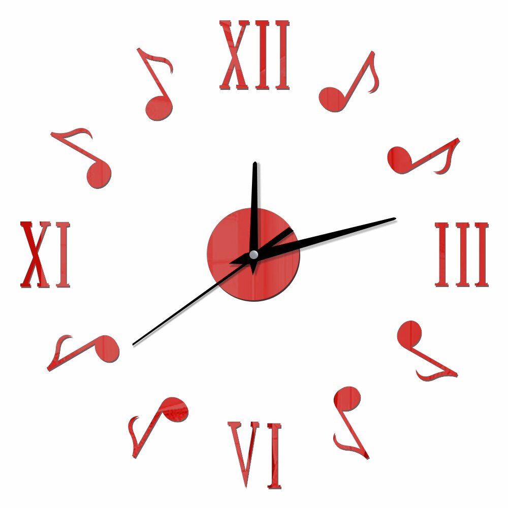 Musical Note DIY Wall Clock Acrylic Unique Quartz Silent Clock Modern DIY Self-adhesive Mirror Home Decoration