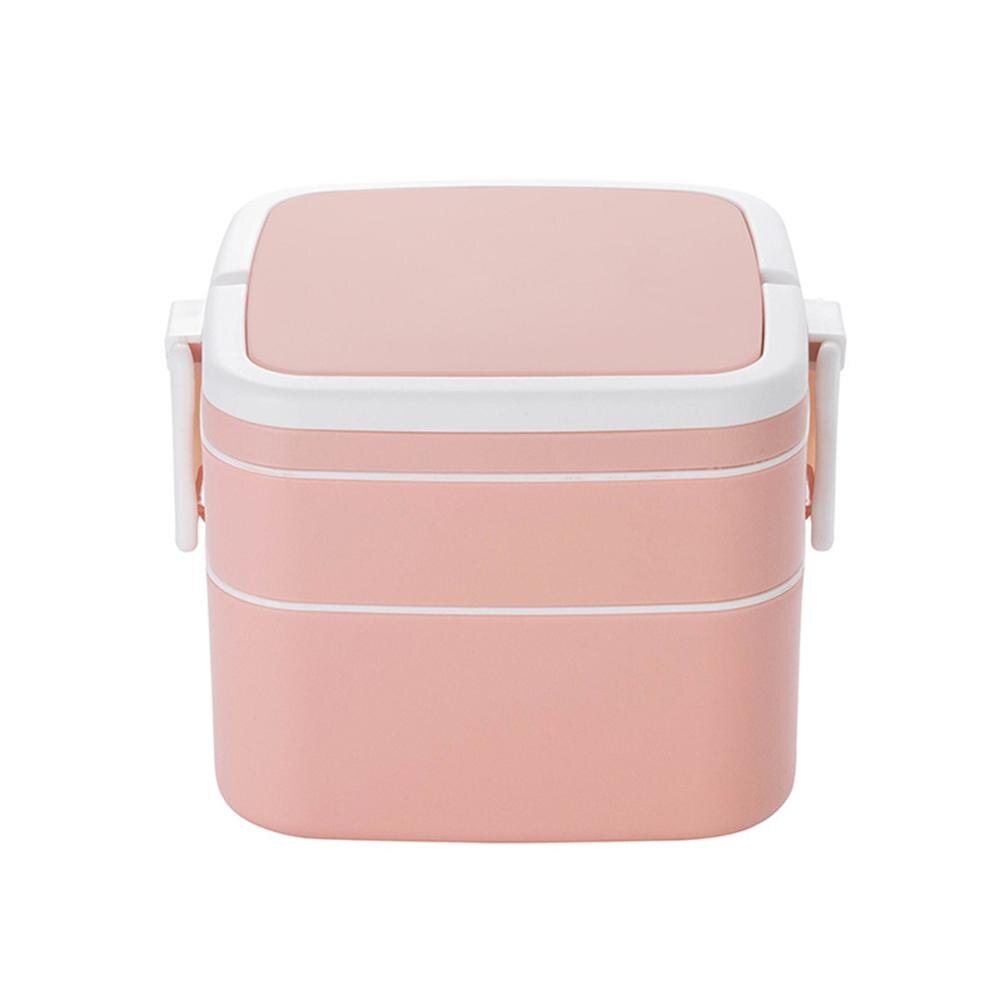 1pcs Stackable Bento Lunch Box with Handle 2-Tier Lunch Container Microwave Safe Heat with a Spoon 3 Colors Square and Circle: Pink A