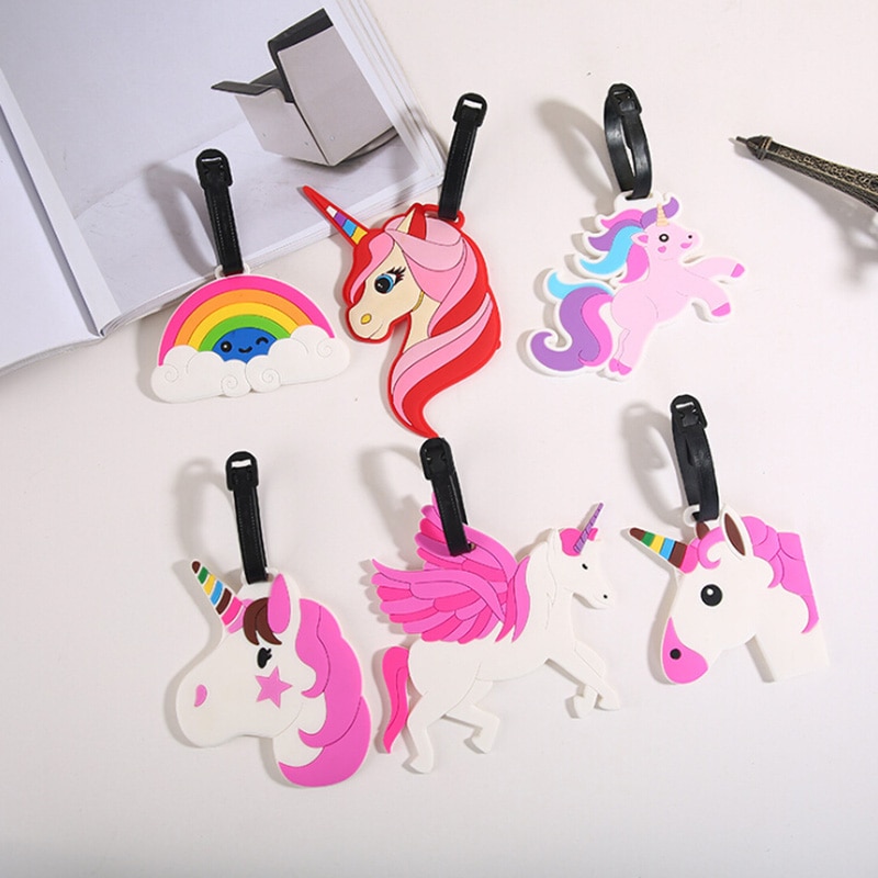 Luggage Tag Animal Unicorn Rainbow Cartoon Silica Gel Suitcase ID Address Holder Baggage Boarding Tags Portable Label