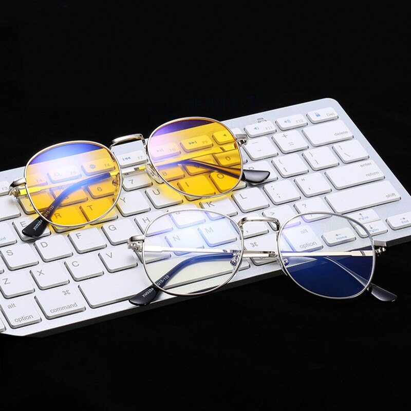 Gafas de ordenador redondas resistentes a la radiación para hombre, gafas para mujer Geek antirayas azules, gafas para Gaming Freak Eye Protection, montura amarilla para lentes