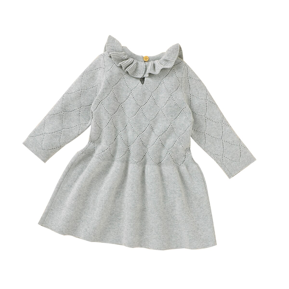 Pasgeboren Baby Meisjes Truien Jurk Hollow Out Gebreide Lange Mouwen Verstoorde Gown Solid Herfst Winter Jurken: GRAY / 9m