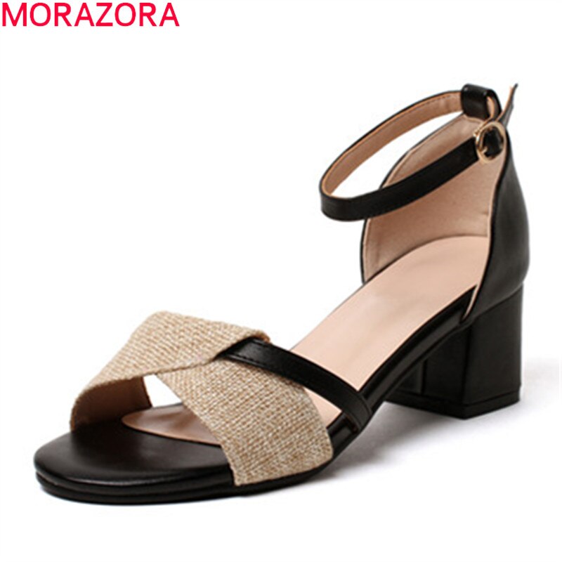 MORAZORA grande taille 33-43 femmes sandales talons épais bout carré couleurs mélangées chaussures de fête été noir beige chaussures femme
