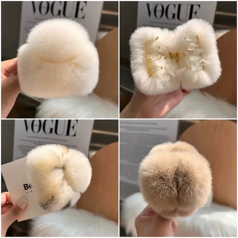 DuoShang automne et hiver loutre fourrure de lapin griffe de cheveux grand carré en peluche pinces à cheveux doux crabe pinces à cheveux femmes accessoires de cheveux