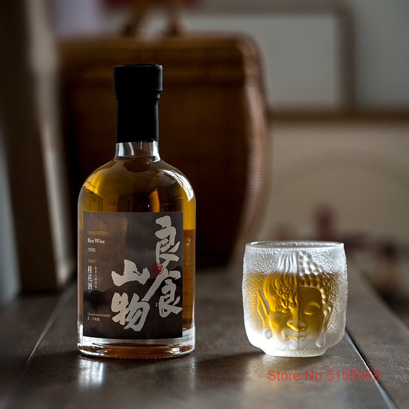 Vaso de cristal con relieve 3D de diablo o Buda Zen Budista, vaso de Sake con piedra Azure para la religión, copa de vino, licor, Vodka, Whisky, taza de té