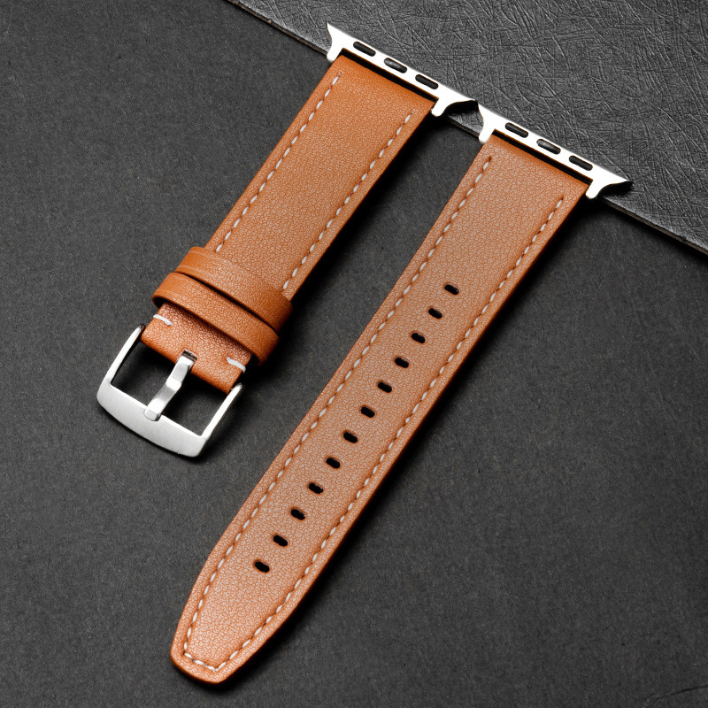 Lærrem til apple watch series 9 8 7 band 45mm 41mm se 6 5 4 44mm 40mm 3 42mm 38mm rem iwatch ultra 2 1 49mm armbånd: Svart gul / 14mm