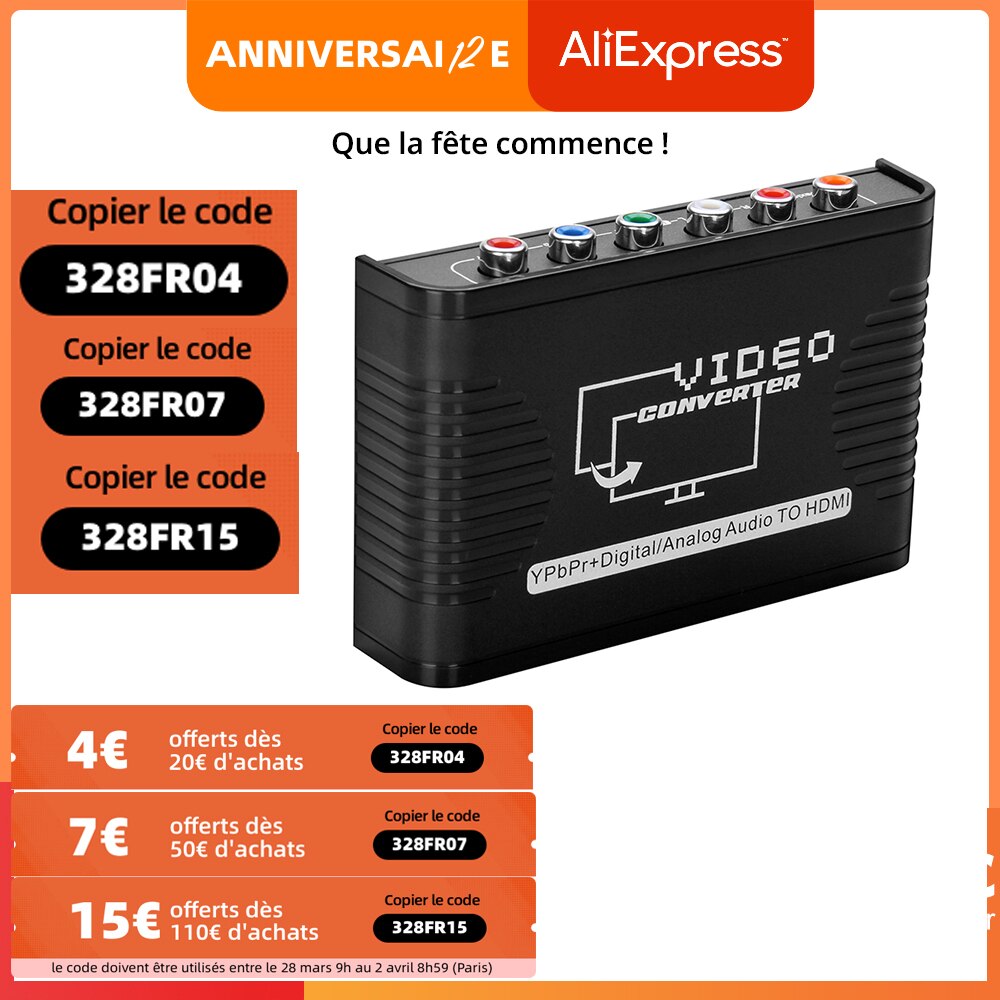 5 RCA Ypbpr component naar HDMI HDTV video audio converter adapter met voeding (USB DC kabel)