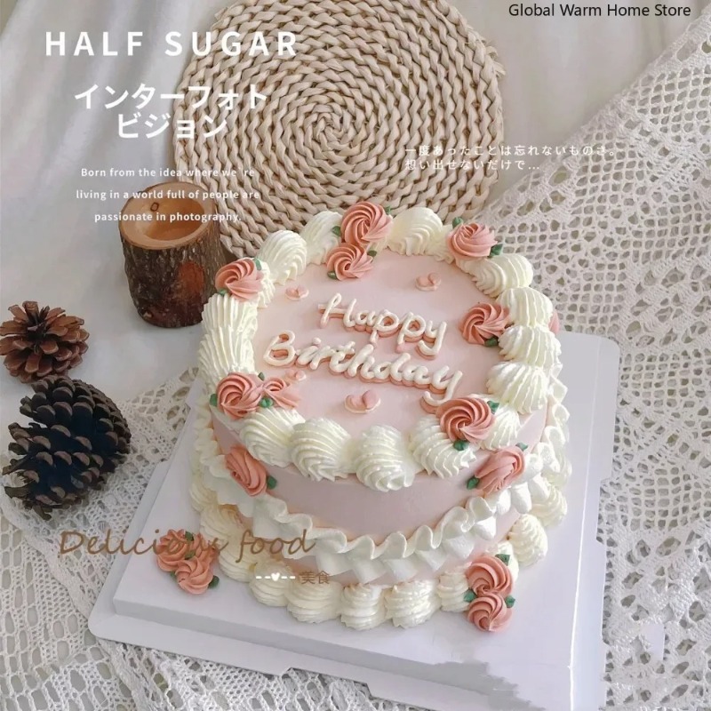 Simulatie Taart Model Verjaardag Dessert Ingelijst Versierd Etalage Monsters Nep Voedsel Fotografie Props Halloween Home Decor: Rose Red