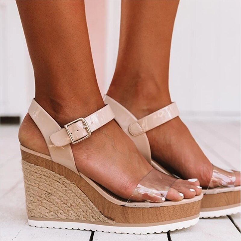 Schoenen plateau sandalen dames peep toe hoge wedges hak enkel gespen sandalen espadrilles dames sandalen hak schoenen dames