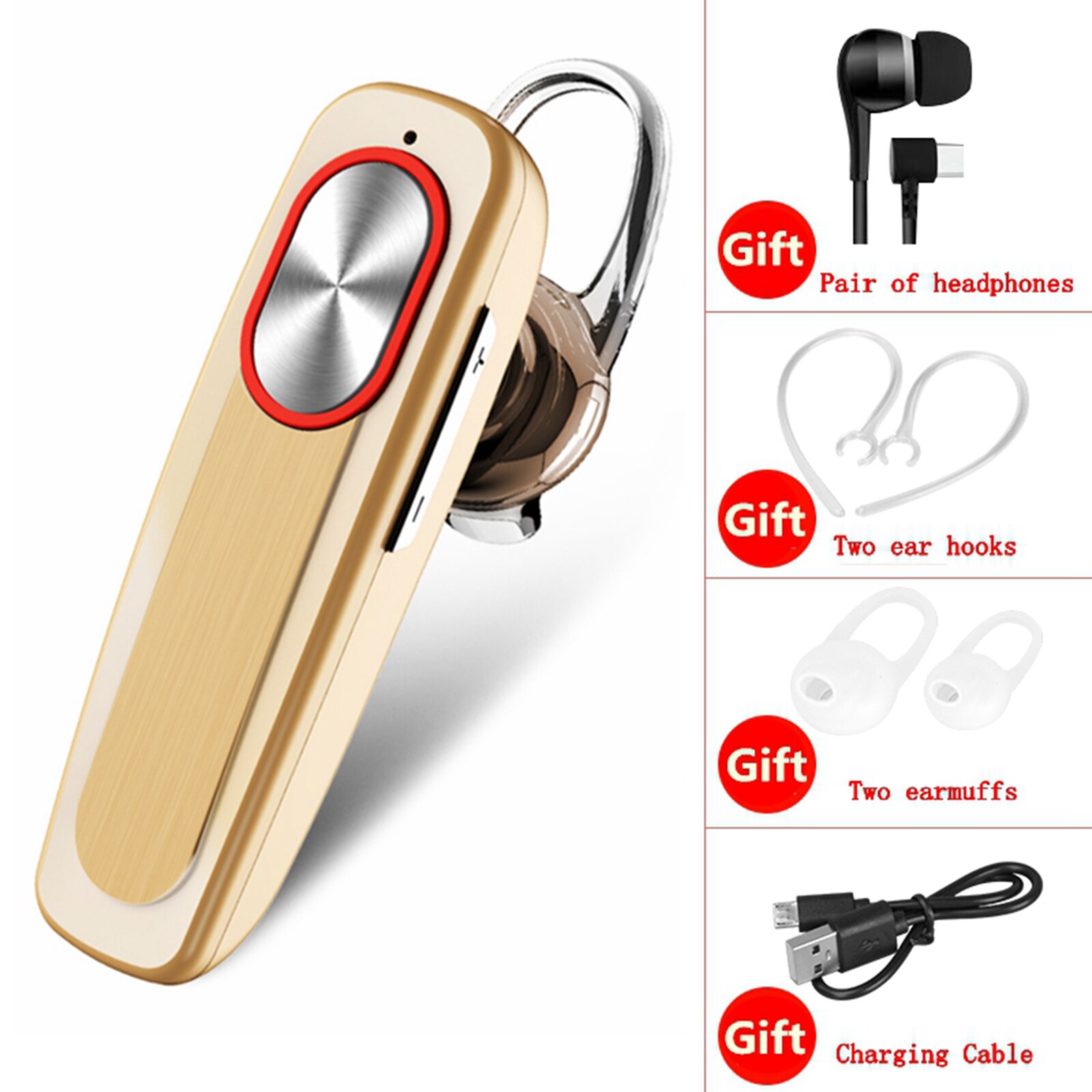 Bluetooth Lange Standby Headset Met Ingebouwde Microfoon 20 Uur Praten Opladen Case Laptop Rijden Voor Business Kantoor Truck: Golden