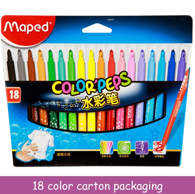 Maped Stationery set watercolor pen washable non-toxic children's painting brush 12/18/24/36 color pen: 18 color carton